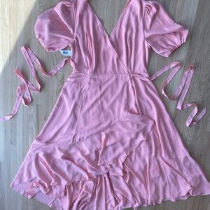 Fame & Partners NWT Puff Sleeve Wrap Hi-low Coquette Feminine maxi bridesmaid 14